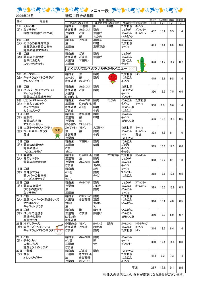 今月の献立